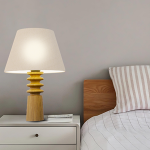 Đèn bàn gỗ tiện chao vải vintage BVG-92