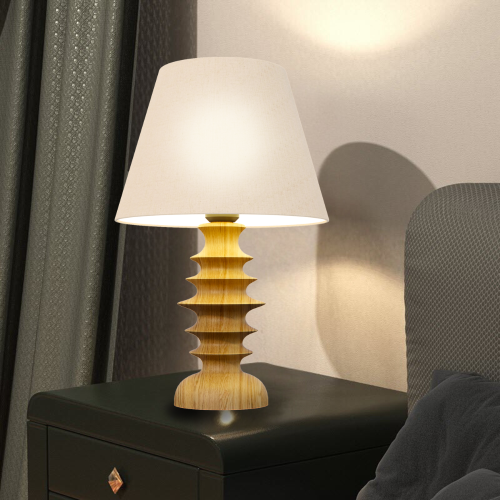 Đèn bàn gỗ tiện chao vải vintage BVG-93