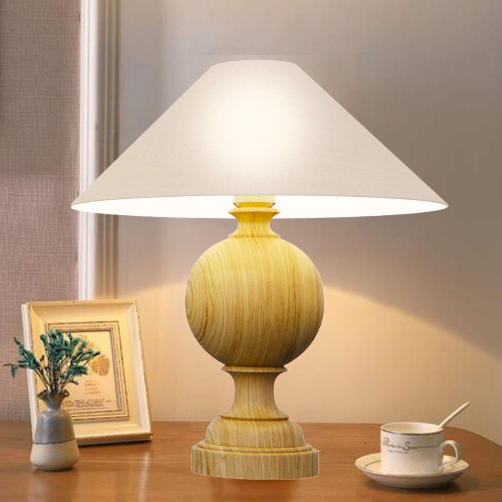 Đèn bàn gỗ tiện chao vải vintage BVG-94