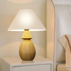 Đèn bàn gỗ tiện chao vải vintage BVG-97